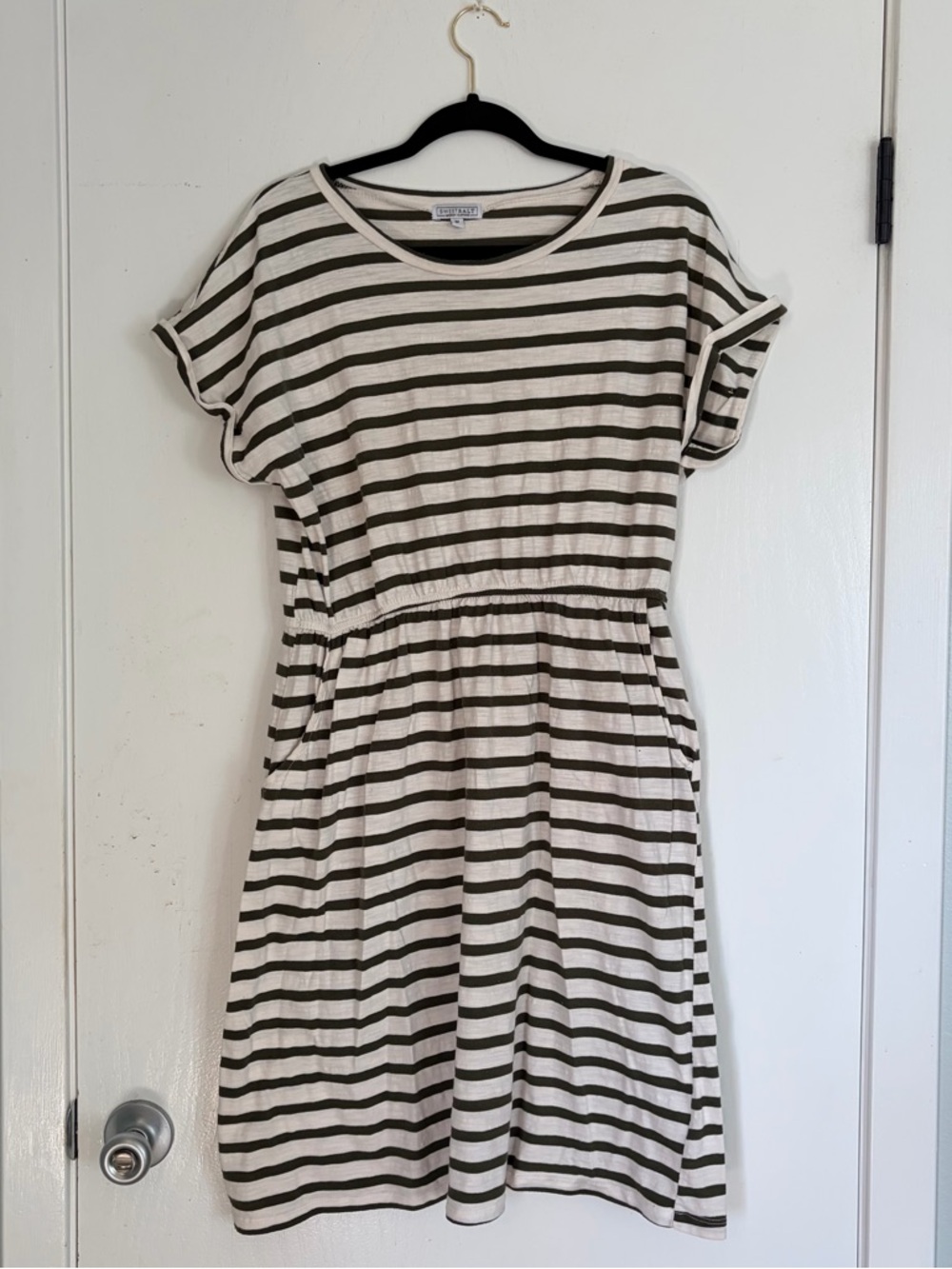 Casual Striped Midi Dress in Olive & Cream - Lightweight Everyday Style